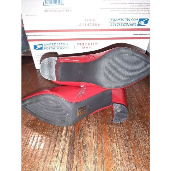 Size 8 Dream Pairs Red Chunky High Heel Booties Ankle Boots Shoes Double Zipper - Picture 5 of 5